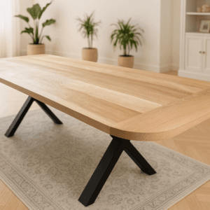 Table en chêne massif avec pieds métal noir