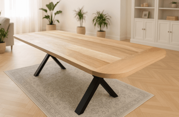 Table en chêne massif avec pieds métal noir