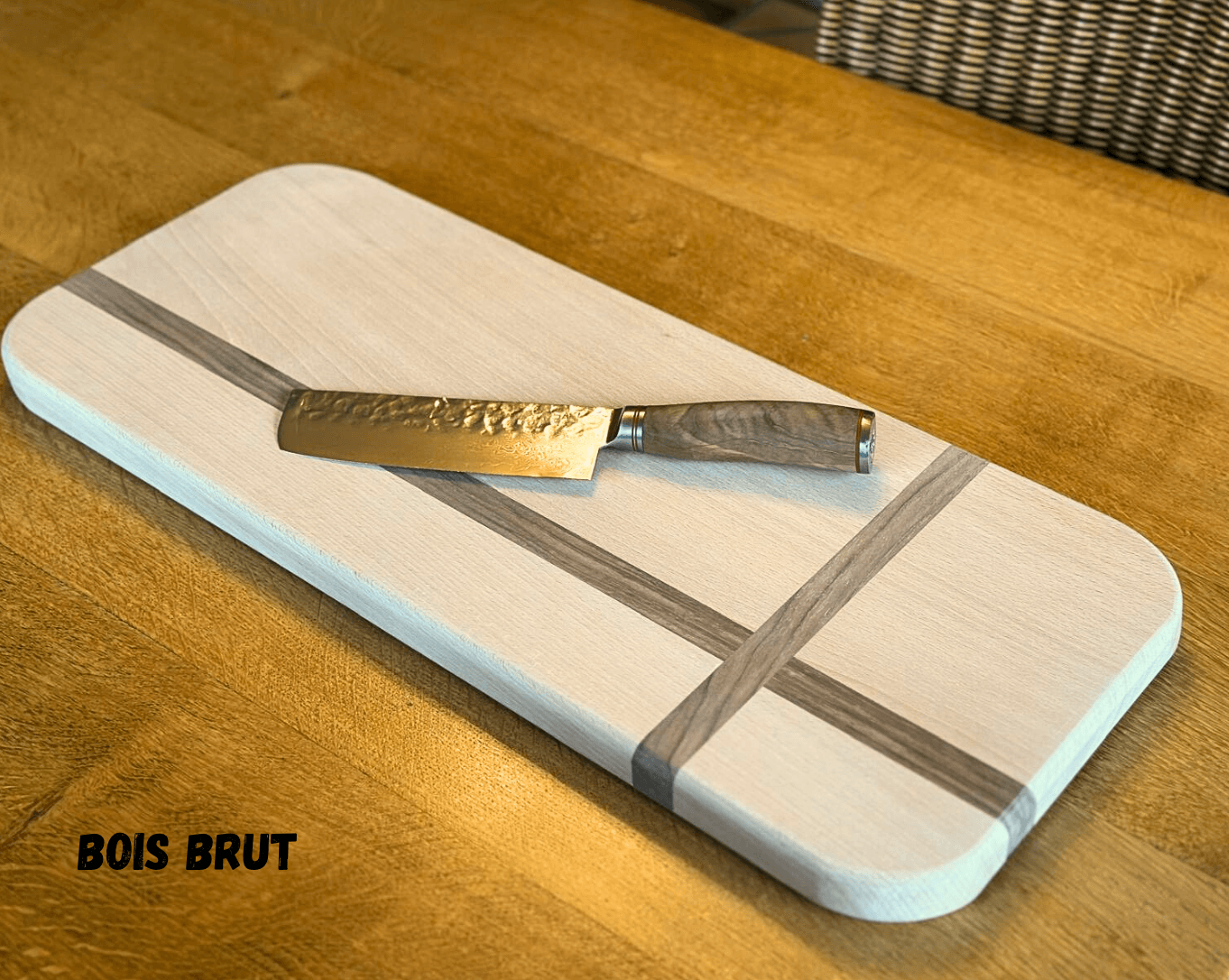 Planche en bois grand format en hêtre et noyer, brut et huilé