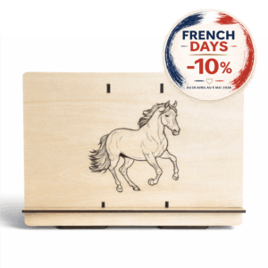 Support tablette en bois gravé au laser "Cheval"