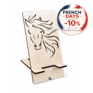 Support téléphone cheval en bois « Crinière » gravé et découpé au laser | 15 x 7 cm