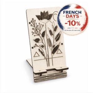 Support téléphone en bois "Floraison" gravé au laser | 15 x 7 cm