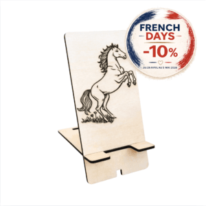 Support téléphone cheval en bois "Fougue" gravé au laser | 15 x 7 cm