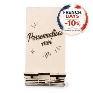 Support téléphone en bois personnalisable – Modèle profil incliné gravé au laser