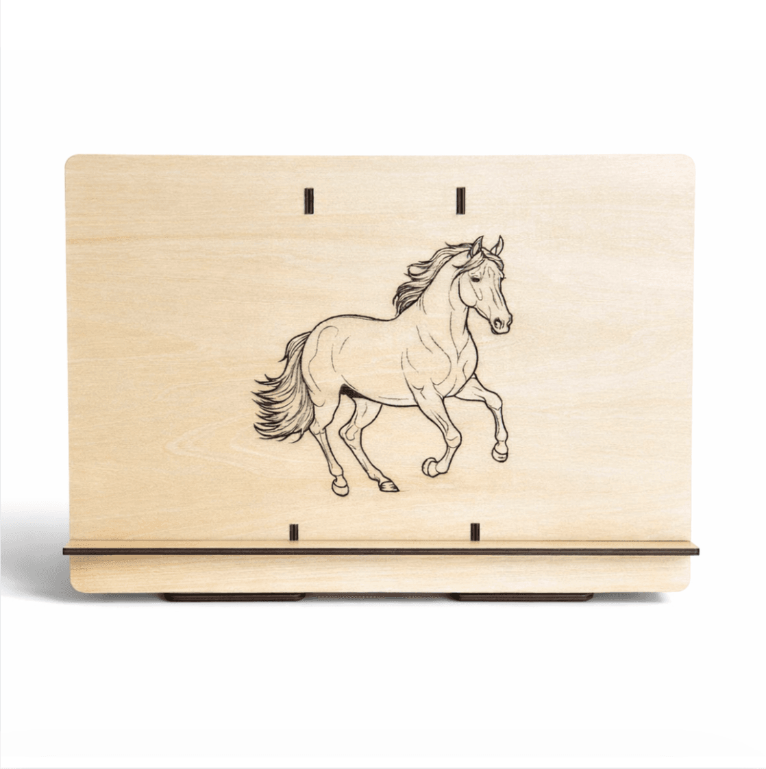 Support tablette en bois gravé au laser "Cheval"