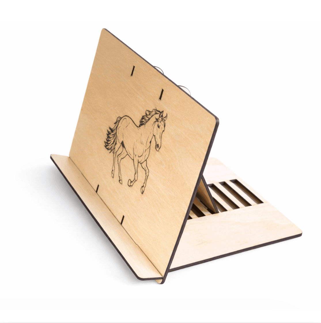 Support tablette en bois gravé au laser "Cheval" – Image 4