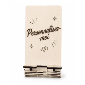 Support téléphone en bois personnalisable – Modèle profil incliné gravé au laser